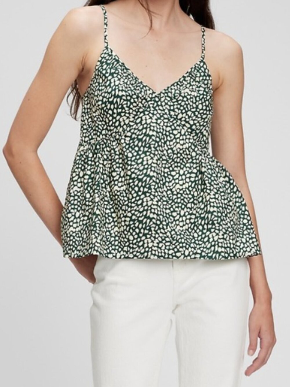 NWT GAP DEEP V-NECK PLEATED CAMI TANK TOP IN GREEN PRINT (SIZE XXL) - Picture 7 of 7